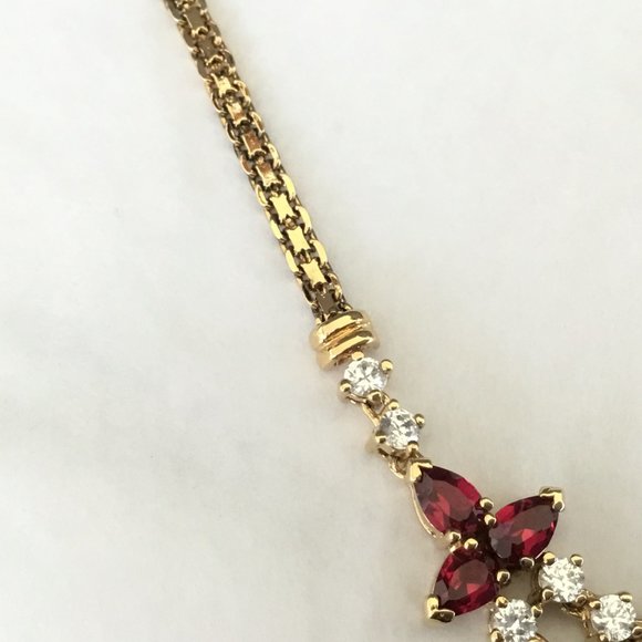 Necklace 18k Gold over 925 Sterling Ruby & Diamond Look Cubic Zirconia Prong Set - Picture 9 of 9